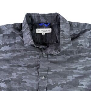 Teddy Stratford Button Down Shirt Men 3 Medium Black Gray Camo Zip Front Cotton